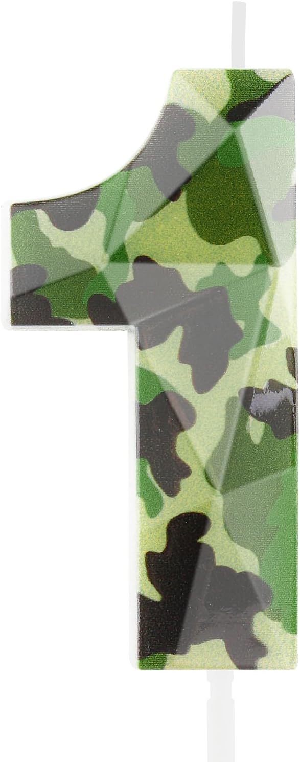 3D Camo 1st Birthday Candles Number 1 Candle Army Themed Birthday Cake Topper Cake Candles Camo Happy Birthday Party Cake Decorations for Boys Birthday Hunting Party Camouflage Motif Party