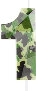 3D Camo 1st Birthday Candles Number 1 Candle Army Themed Birthday Cake Topper Cake Candles Camo Happy Birthday Party Cake Decorations for Boys Birthday Hunting Party Camouflage Motif Party