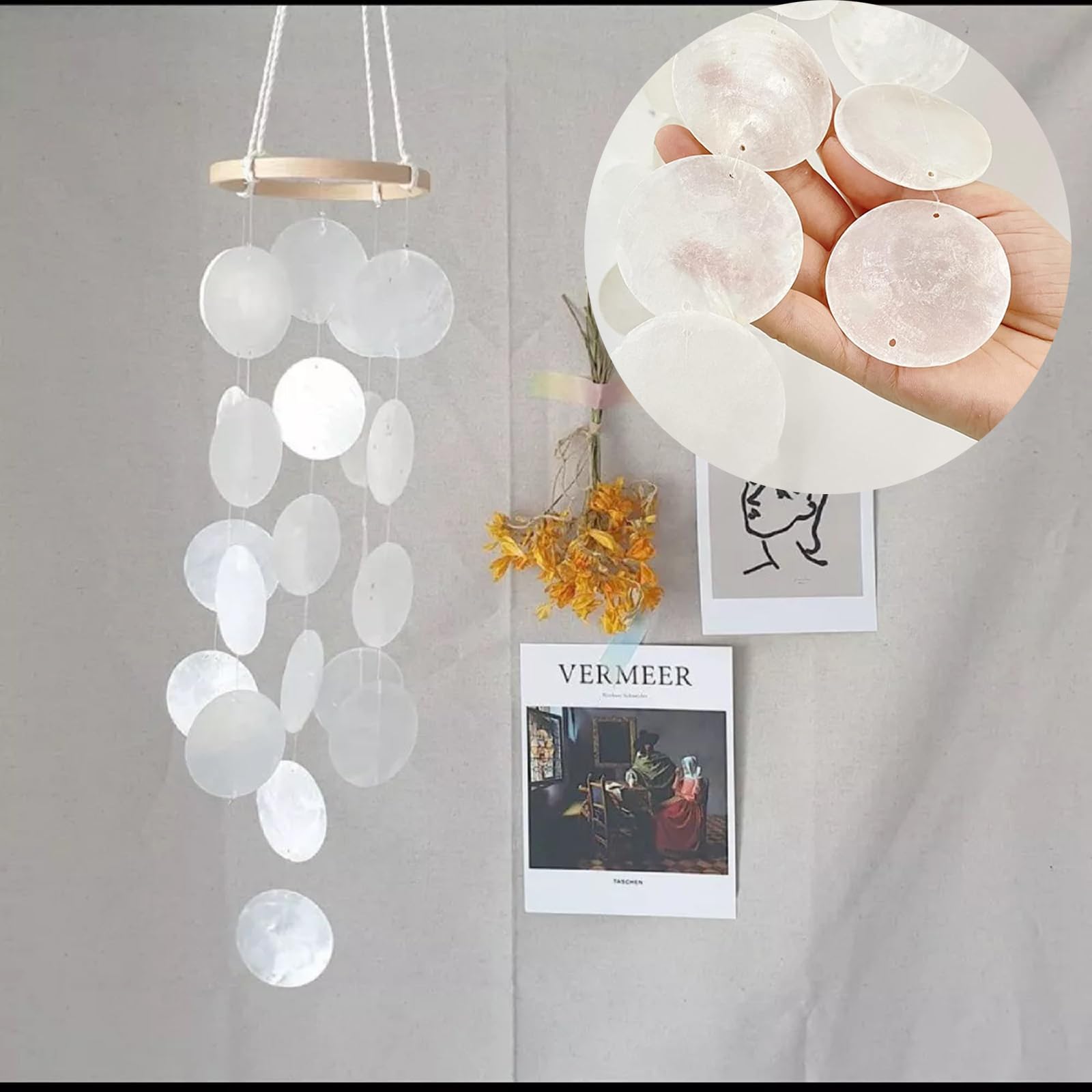 Carillon à Vent Coquillage Et Papillon - 70cm, Nacre Et Bois - Décoration Jardin Et Intérieur Blanc