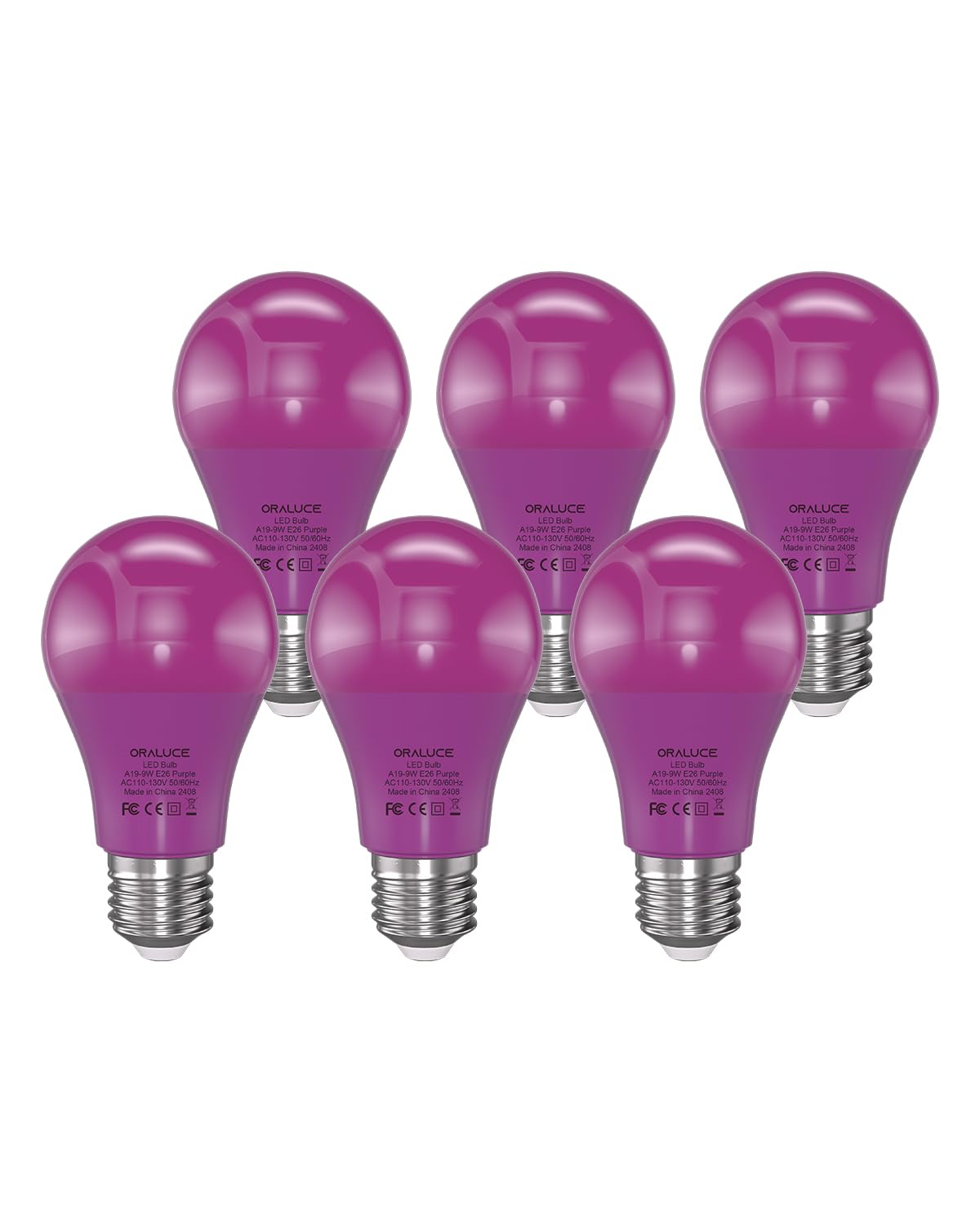 ORALUCE Purple Light Bulbs Indoor Outdoor, A19 Color Lights Bulb,Colorful E26 LED Bulb 60 Watt Non-Dimmable, for Bedroom, Lamps, Patio, Halloween,