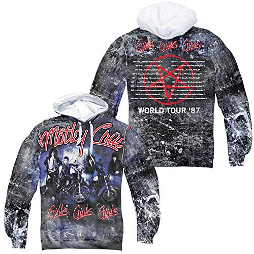 Trevco Motley Crue Girls Girls Girls Unisex Adult Front and Back Sublimated Pull-Over Hoodie for Men and Women, X-Large White