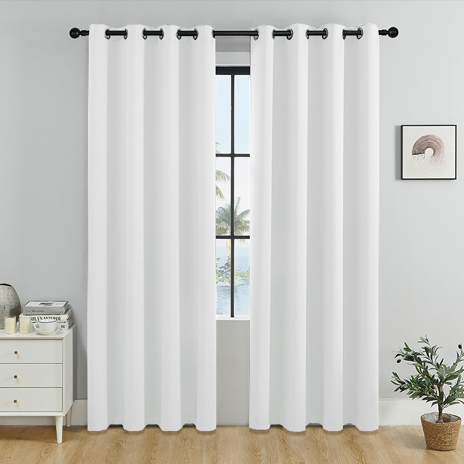 100% Blackout Curtains,Solid Thermal Insulated Grommet Blackout Curtains Drapes for Bedroom Window,Thermal Insulated Room Darkening for Living Room (White, 84in*42in) - 106.7W x 213.4L cm (2 Panels) - White