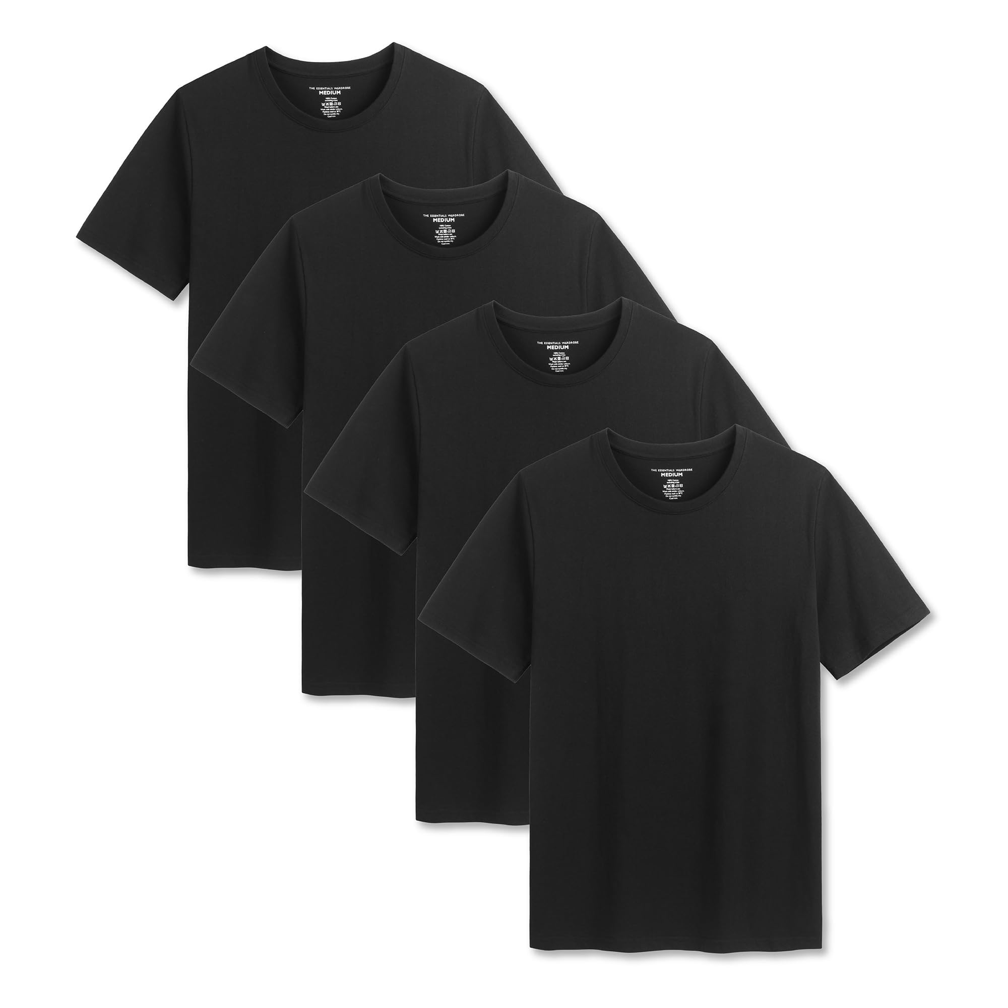 The Essentials Wardrobe Mens 4 Pack T- Shirt - Black - Small