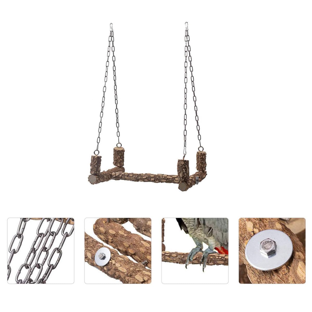 TOYANDONA Altalena per Pappagalli in Legno Supporto e Cerchio Inox, Accessori per Gabbia Avicoli, Facile Installazione