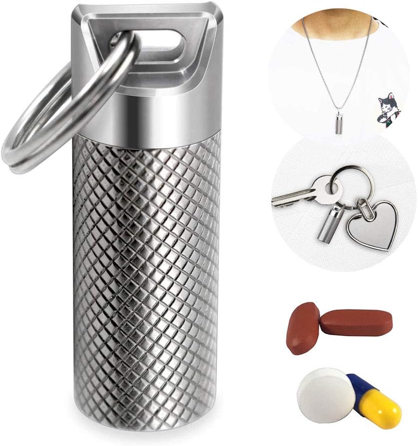 Wing Portable Survival Waterproof Pill Container Outdoor, Titanium Pill Fob Necklace Nitro Pill Holder Keychain, Lightweight Survival Case for Pocket Purse Travel Camping,L
