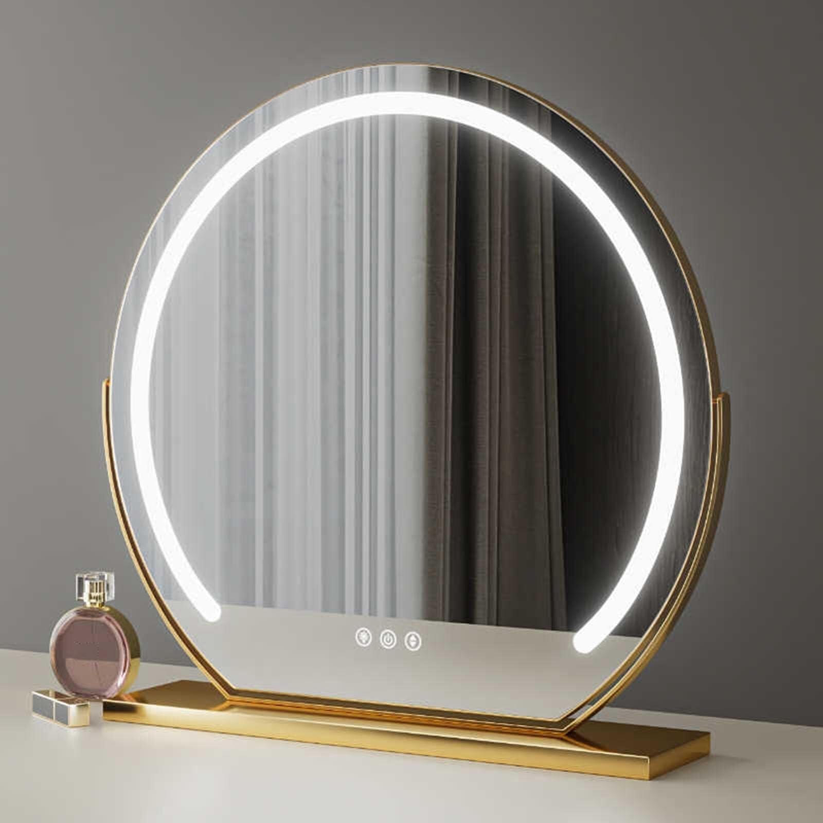 Vanity Makeup Mirror with Led Lights, 3 Color Dimmable Hollywood Tabletop Makeup Mirror Round 300° Rotating Vanity Mirror(Gold,30 cm)