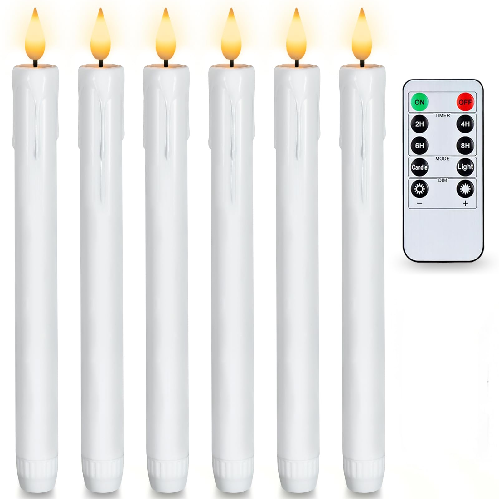 AMAGIC 6 Stück White led stabkerzen, Flammenlose Tafelkerzenmit fernbedienung, batteriebetriebene LED Kerzen, 3D-Dochtlicht für Weihnachtsdeko