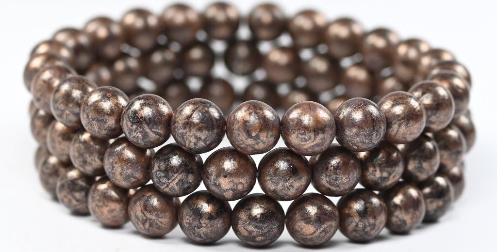 150 pcs Round Pressed Glass Beads Druck, Opal Pink Rose Gold Capri (71010-27101), 8 mm, Glass, Czech Republic