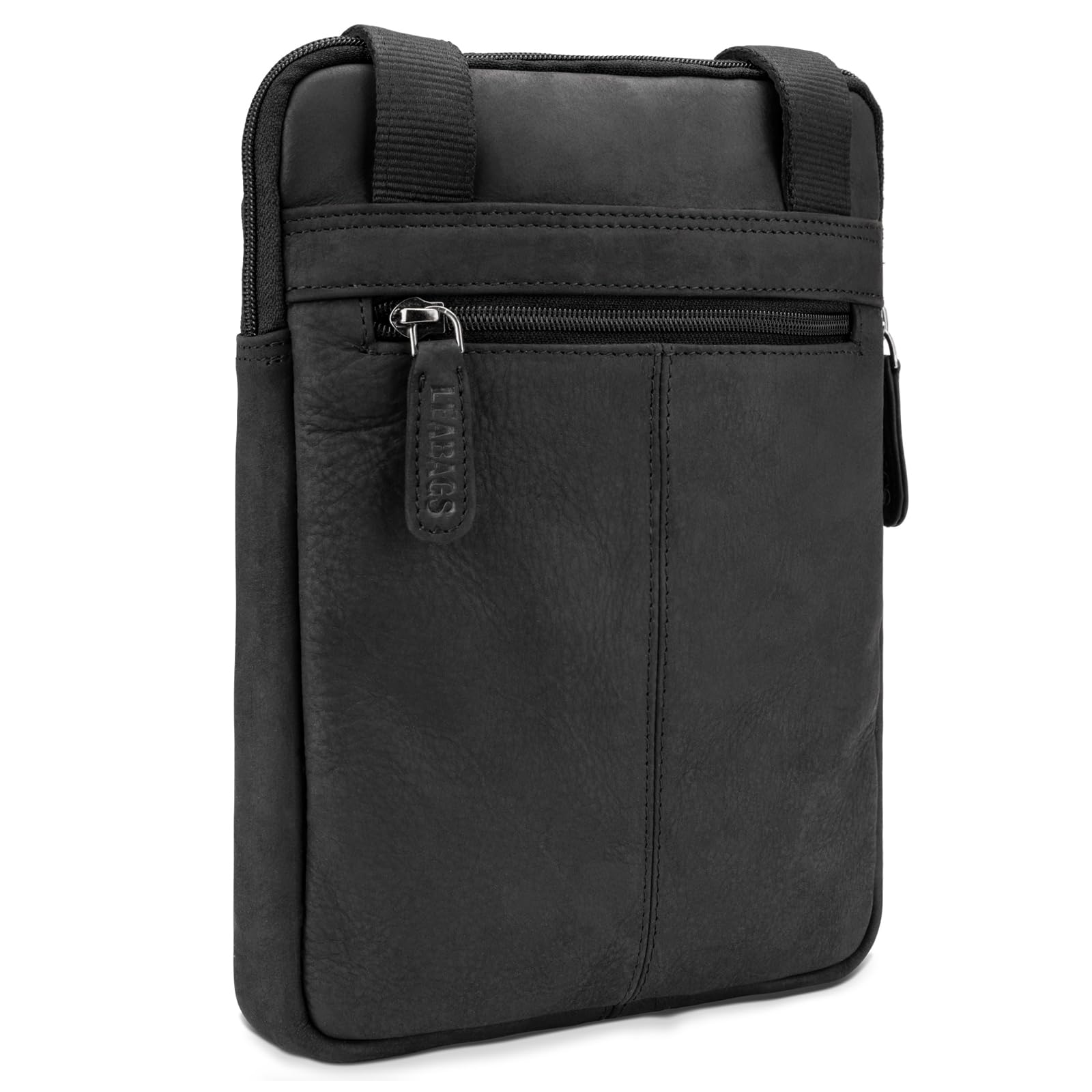 LEABAGS Detroit Umhängetasche Herren – Kleine Leder Umhängetasche 21x26 cm – Mini Crossbody Tasche mit Reißverschluss – Kompakte Alltagstasche