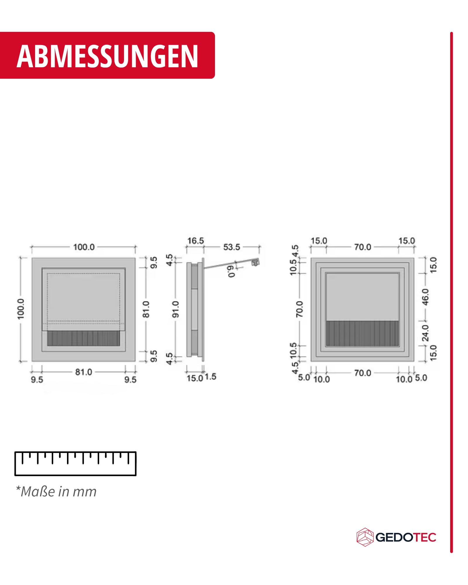 Gedotec Kabeldurchführung Aluminium mit Bürstendichtung 100 x 100 mm weiß – Kabeldurchlass EXIT G11 ECO – Kabelmanagement Schreibtisch & Büromöbel mit klappbarer Abdeckung