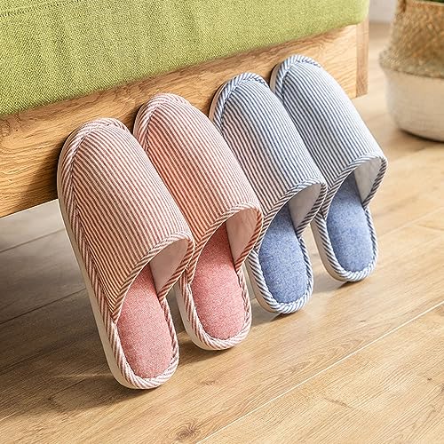 Image of JadeRich Unisex Striped Cotton Slippers Non-Slip Soft Breathable Comfy House Shoes for Women Men