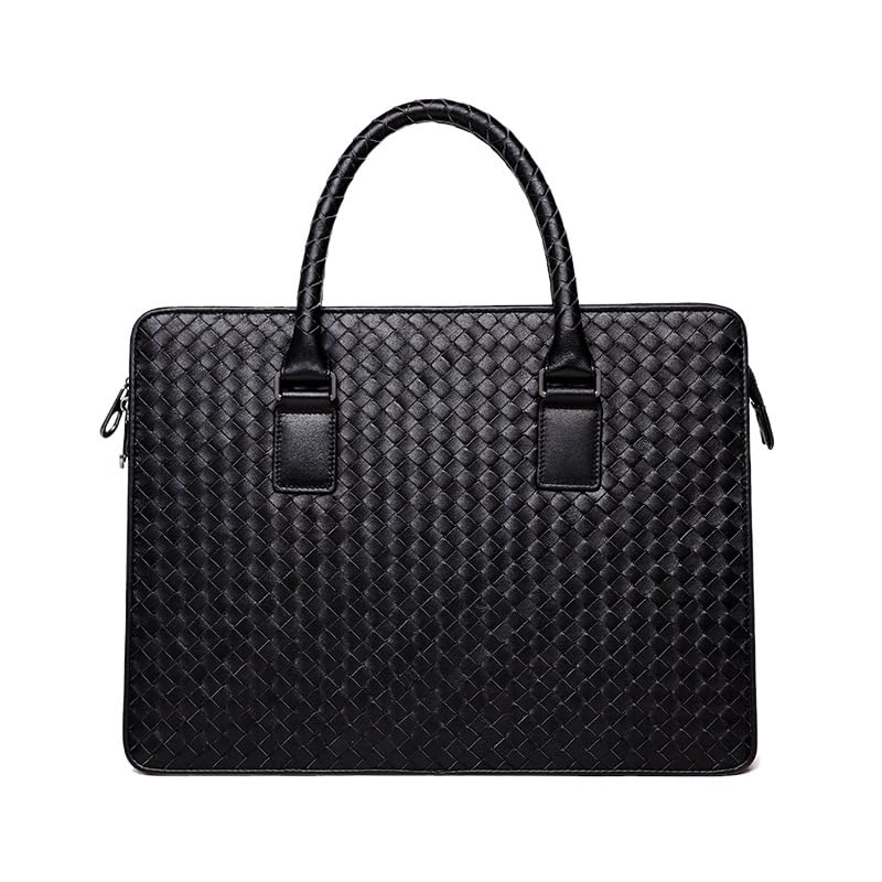 Mallette en cuir tissé grand volume pour ranger ordinateur et dossiers