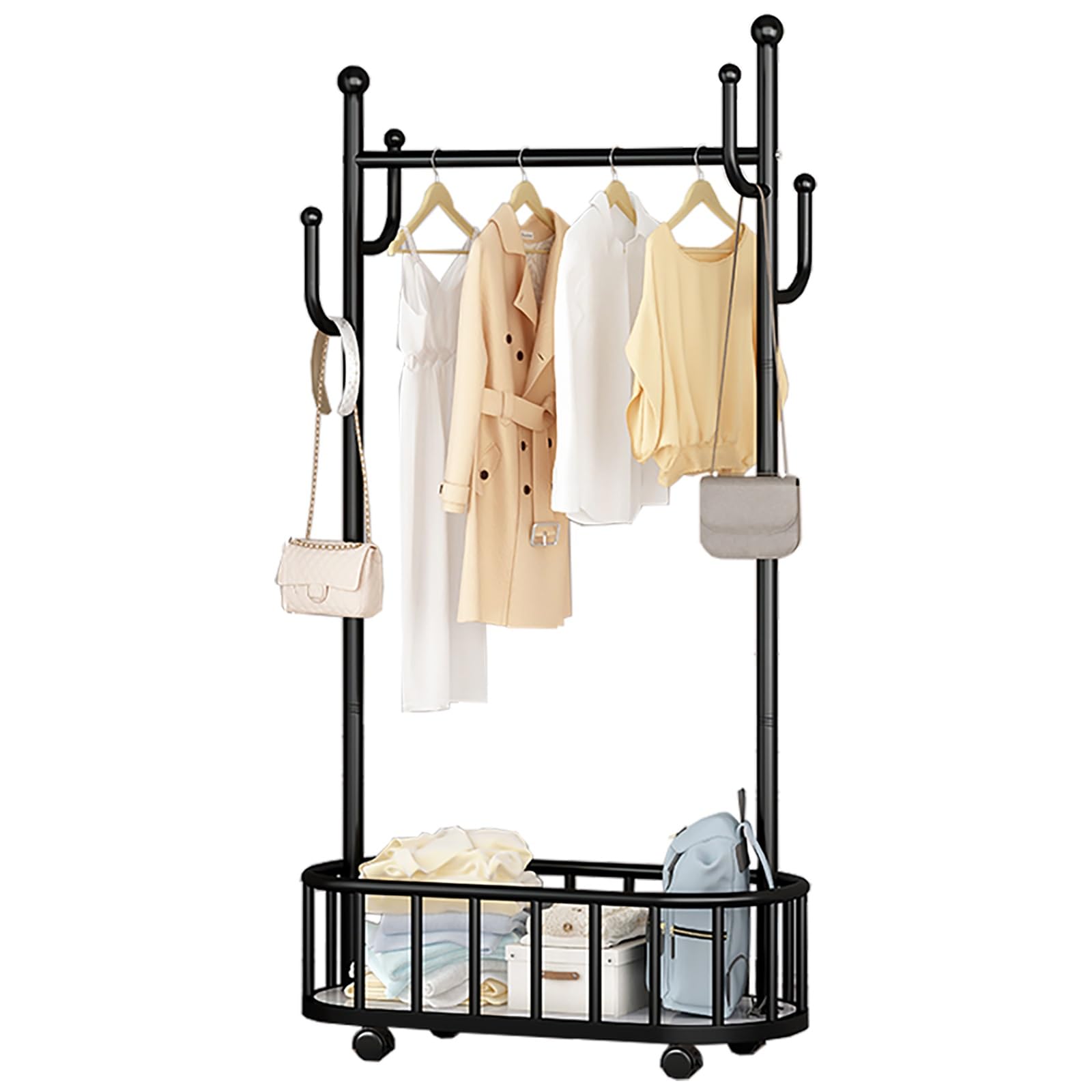 YNBSHGAA Metal Clothing Rack with Wheels Space-Saving Garment Stand Floor Hanger for Dresses and Coats Stylish Gold Finish 60cm/23.6in Perfect for Home & Retail Use,Nero-80cm/31.5in
