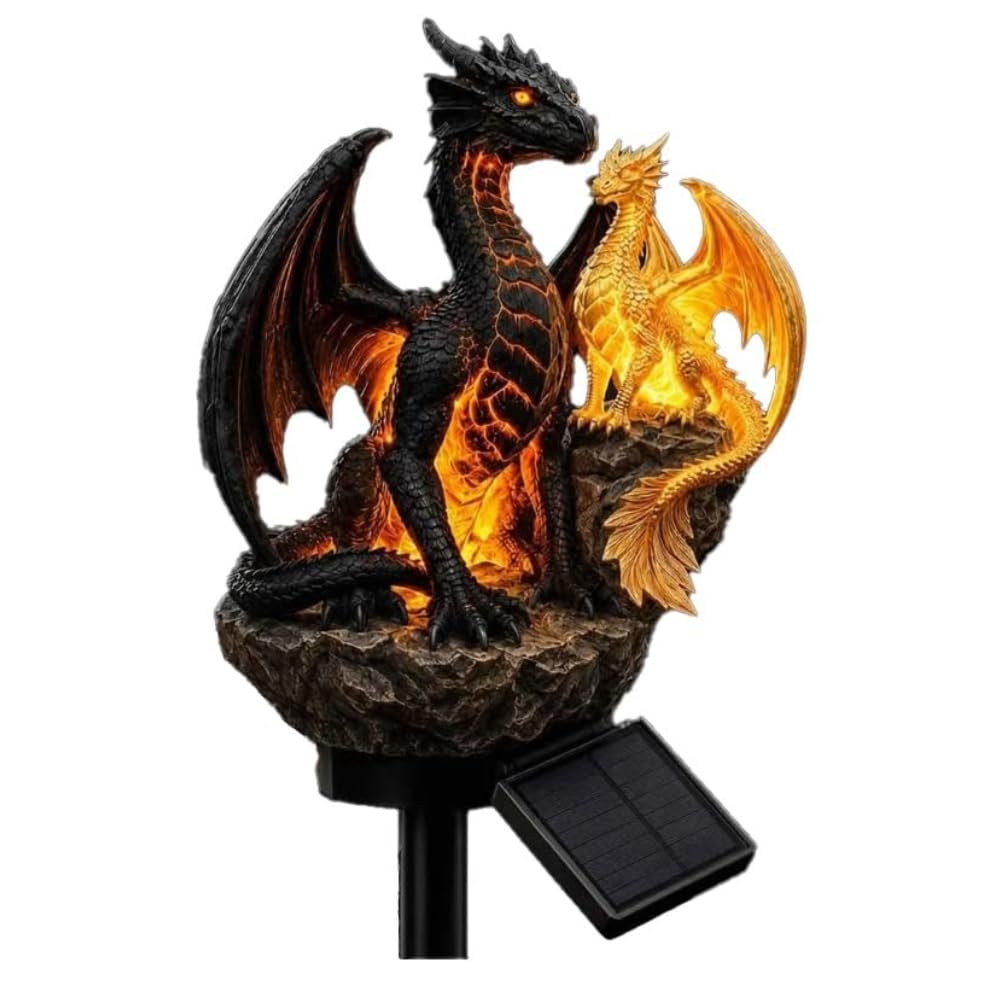 ​Solar Dragon Garden Sculpture, Mythical Beast LED Statuette for Outside