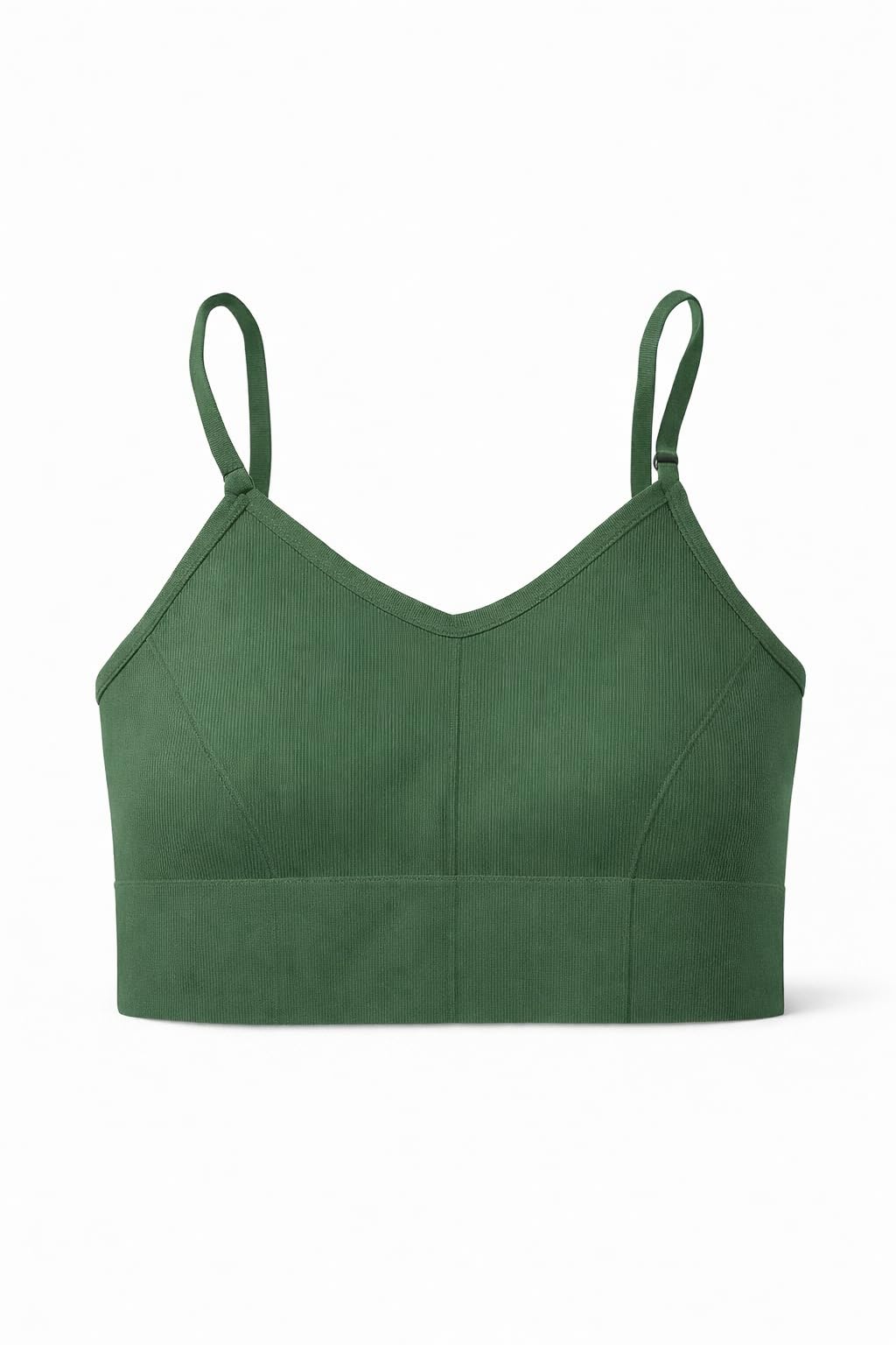 Women's Ribbed Crop Top, Army Green, Spaghetti Strap Padded Bra, Comfortable Camisole for Girls-image-21