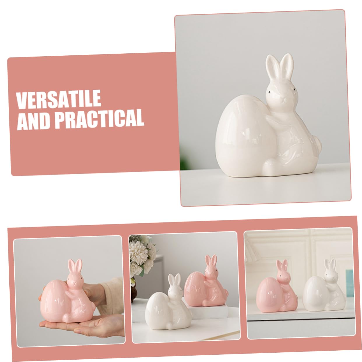 TOPBATHY Graziosi Porta-coniglietti Pasquali in Ceramica Statuette Bianche Ornamenti Per Il Soggiorno