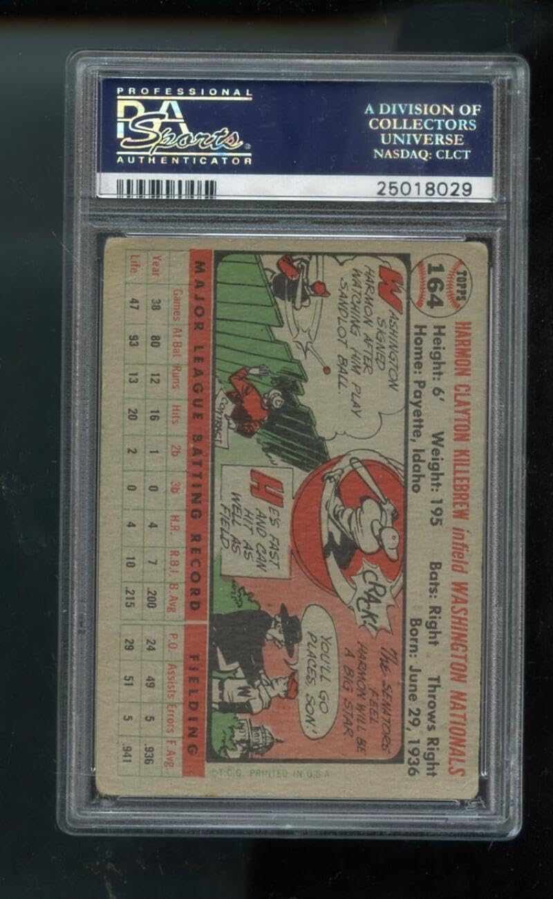 1956 Topps #164 Harmon Killebrew PSA 3 Graded Baseball Card GB MLB Nationals