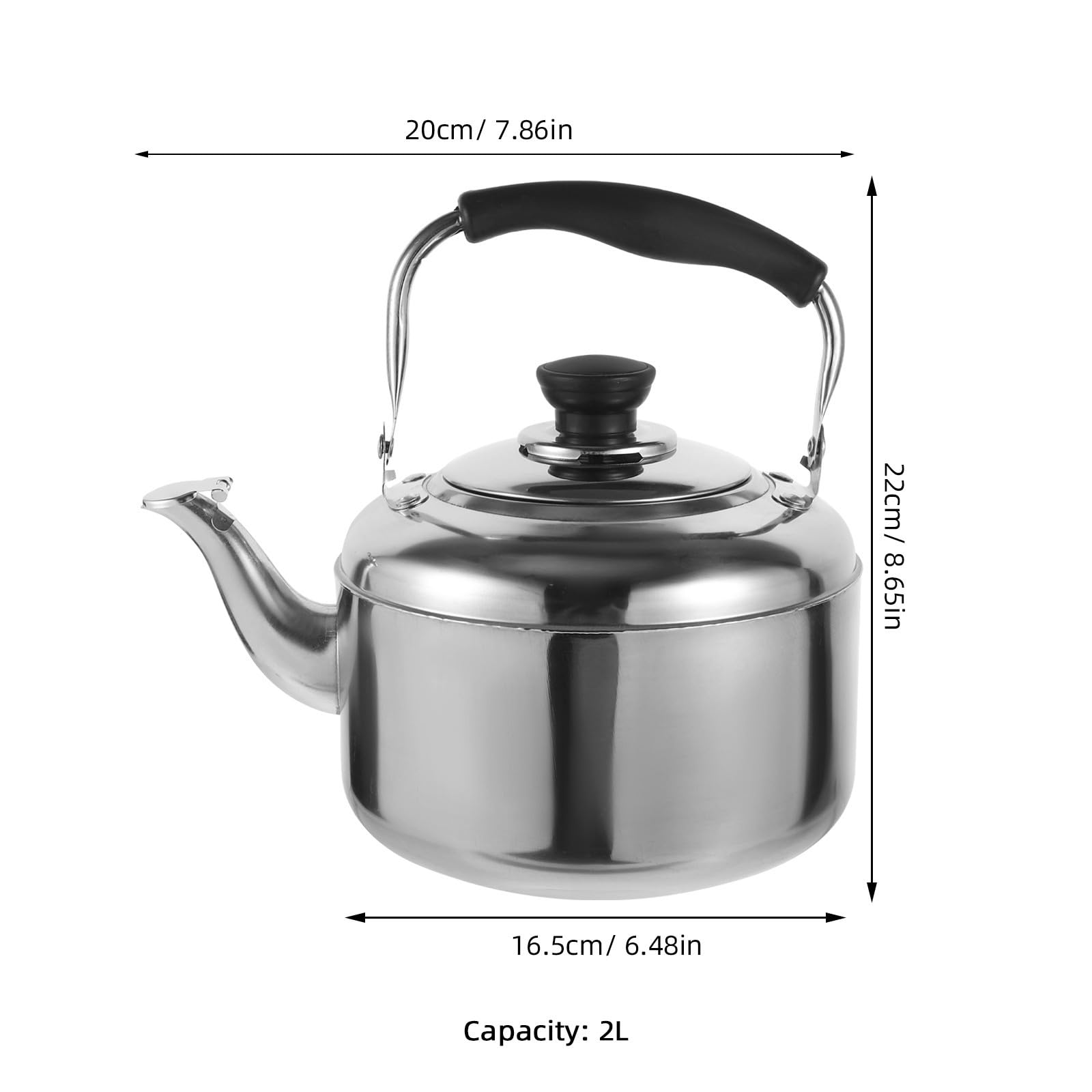 Bouilloire Domestique en Acier Inoxydable 2000ml avec Sifflet, Confortable à Tenir, pour Cuisson Feu Ouvert ou Cuisinière à Gaz