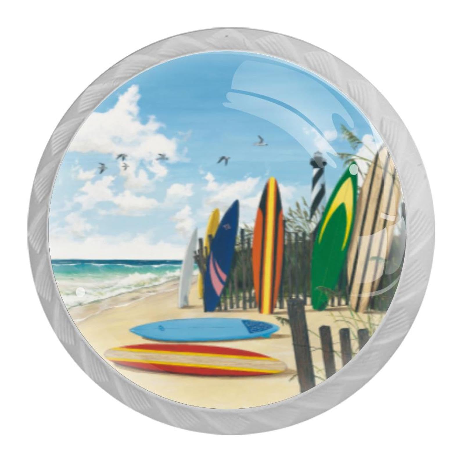 Tqmspg 4 Pieces Drawer Pulls Seaside Beach Surfboard Door Knobs Dresser Handles for Kitchen Wardrobe Cupboard Hardware Furniture