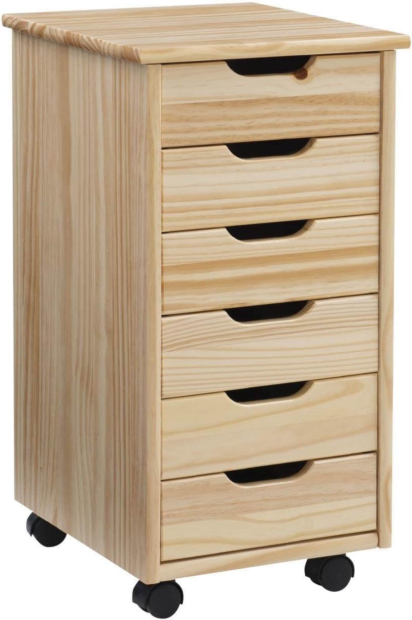 Cary Six Drawer Rolling Storage Cart, Natural