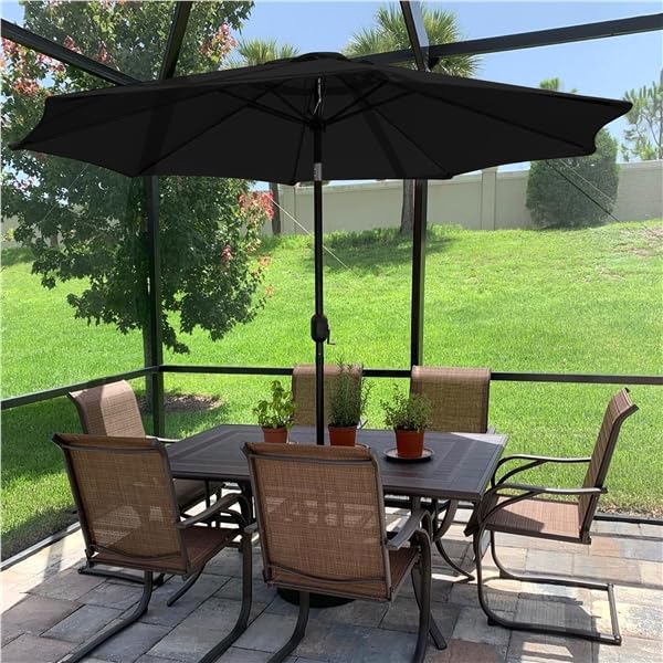 Yaheetech Ombrellone da Giardino Esterno 270 cm Portatile Parasole Protezione UV con Manovella 8 Stecche Reclinabile Telo in Poliestere Tubo in Alluminio Spiaggia Balcone Terrazzo Nero