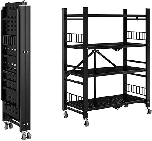 Estantería plegable para almacenamiento, estantes plegables de metal de 4 niveles con ruedas, estantes y estantes de almacenamiento, estantes