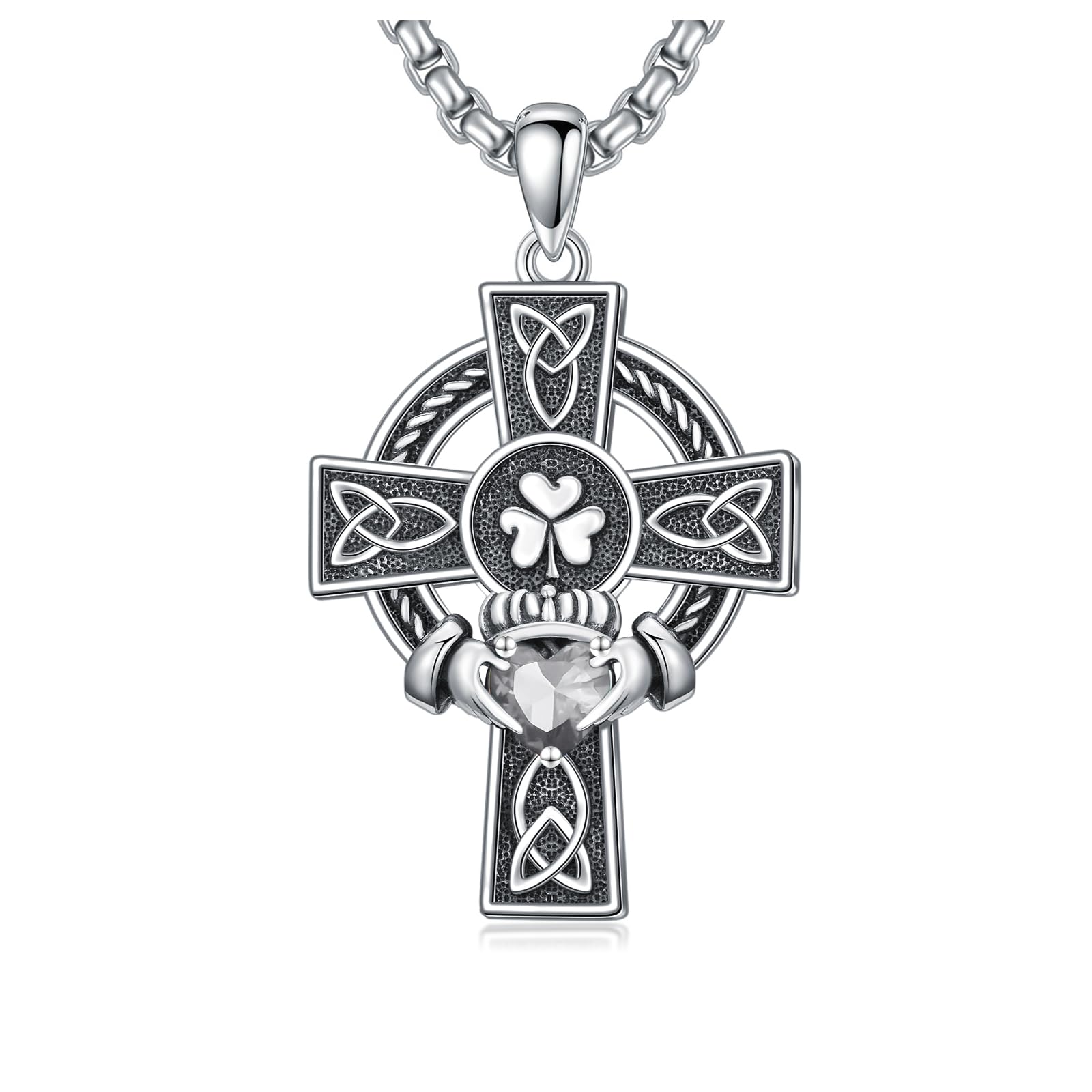 925 Sterling Silver Cross Pendant Necklace for Men Women Amulet Necklace Protection Jewelry Religious Gifts(With Gift Box)