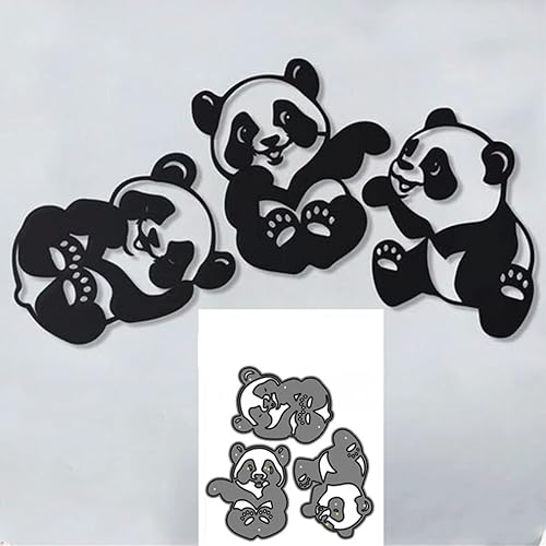 Miniatura 3 de Juego de 3 plantillas troqueladas de metal de panda, lindo marco de animales de panda, plantillas cortadas para álbumes de recortes, álbum de