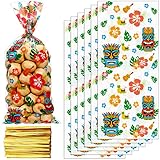 150 Pcs Hawaiian Cello Bag Luau Cellophane Treat Bags Luau Party Favors Bag Plastic Goodie Bag Hawaiian Candy Bag with 150 Gold Twist Ties for Hawaii Party Summer Pool Birthday Decoration