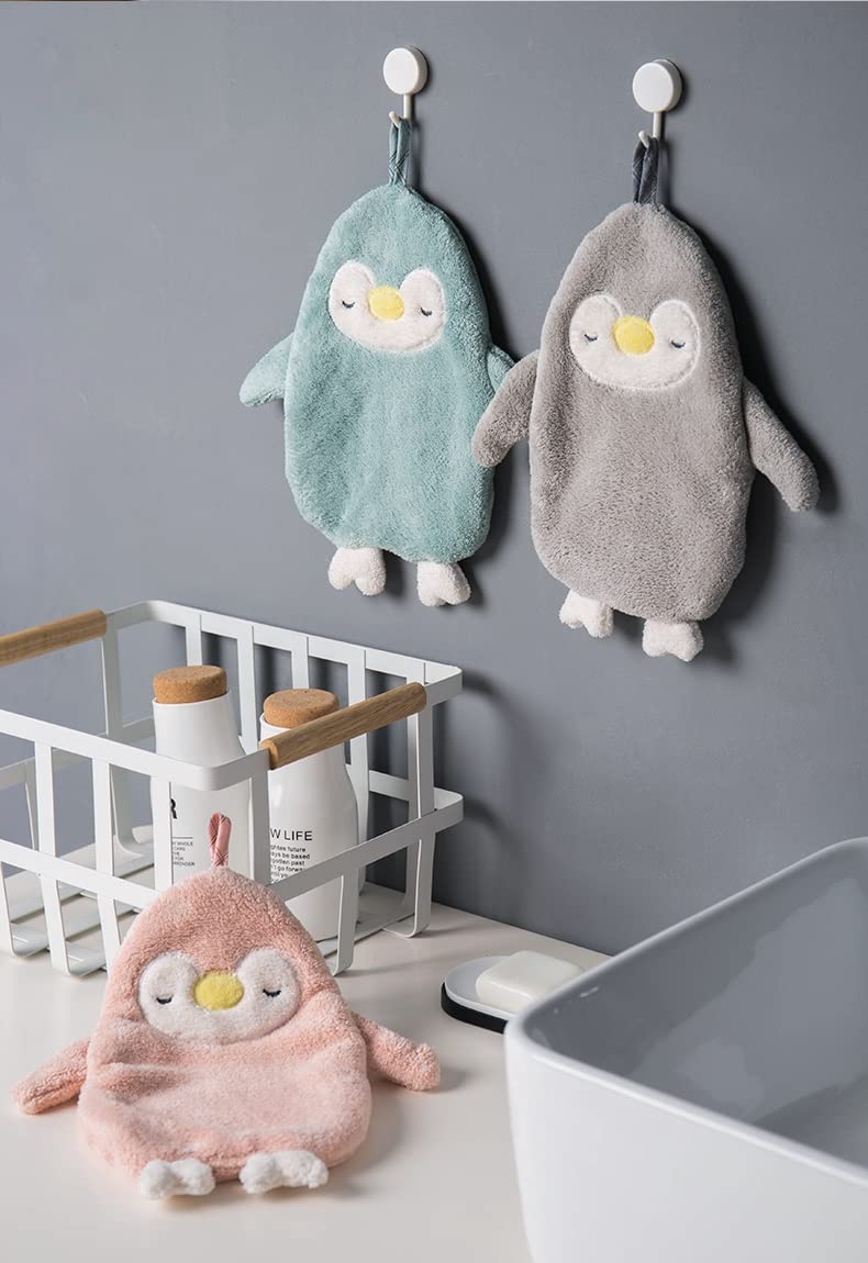 Krupanidhi Cute Penguin Shape Chenille Hand Towels with Hanging Loops Quick Dry Hand Bath Towel Children Hand Towel for Kitchen, Bathroom, Bedroom (Multicolor Pack of 3 Pcs.) 4