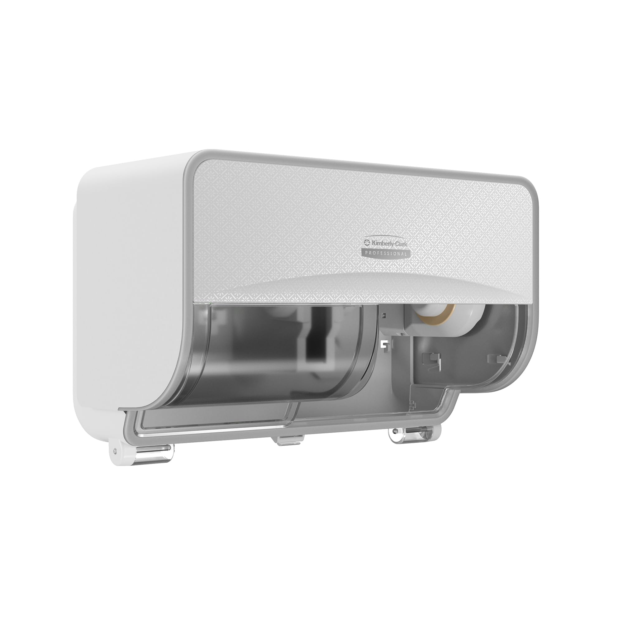 Kimberly-Clark Professional Dispensador de Papel higiénico estándar con 2 Rollos horizontales 53945 con Apertura Blanca en diseño de Mosaico; 1 dispensador y Apertura por Unidad de Venta
