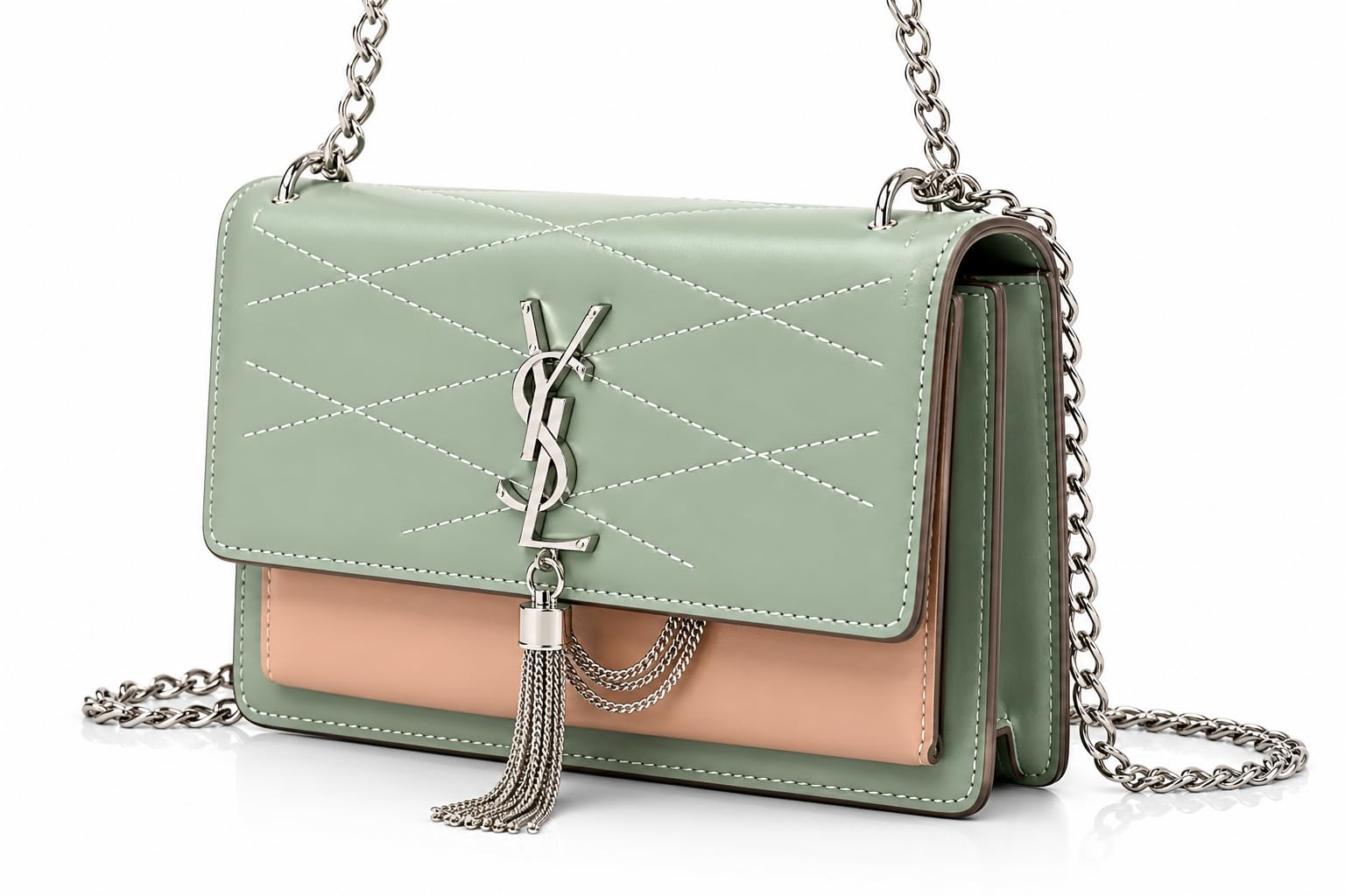 Women's Mint Green Chain Strap Shoulder Bag with Tassel Charm-image-29