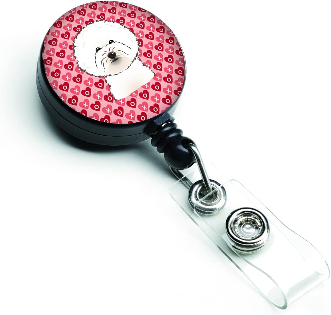 Caroline's Treasures BB5287BR Bichon Frise Retractable Badge Reel for Nurses ID Badge Holder with Clip Retractable Employee Badge Holder, Belt Clip, Multicolor