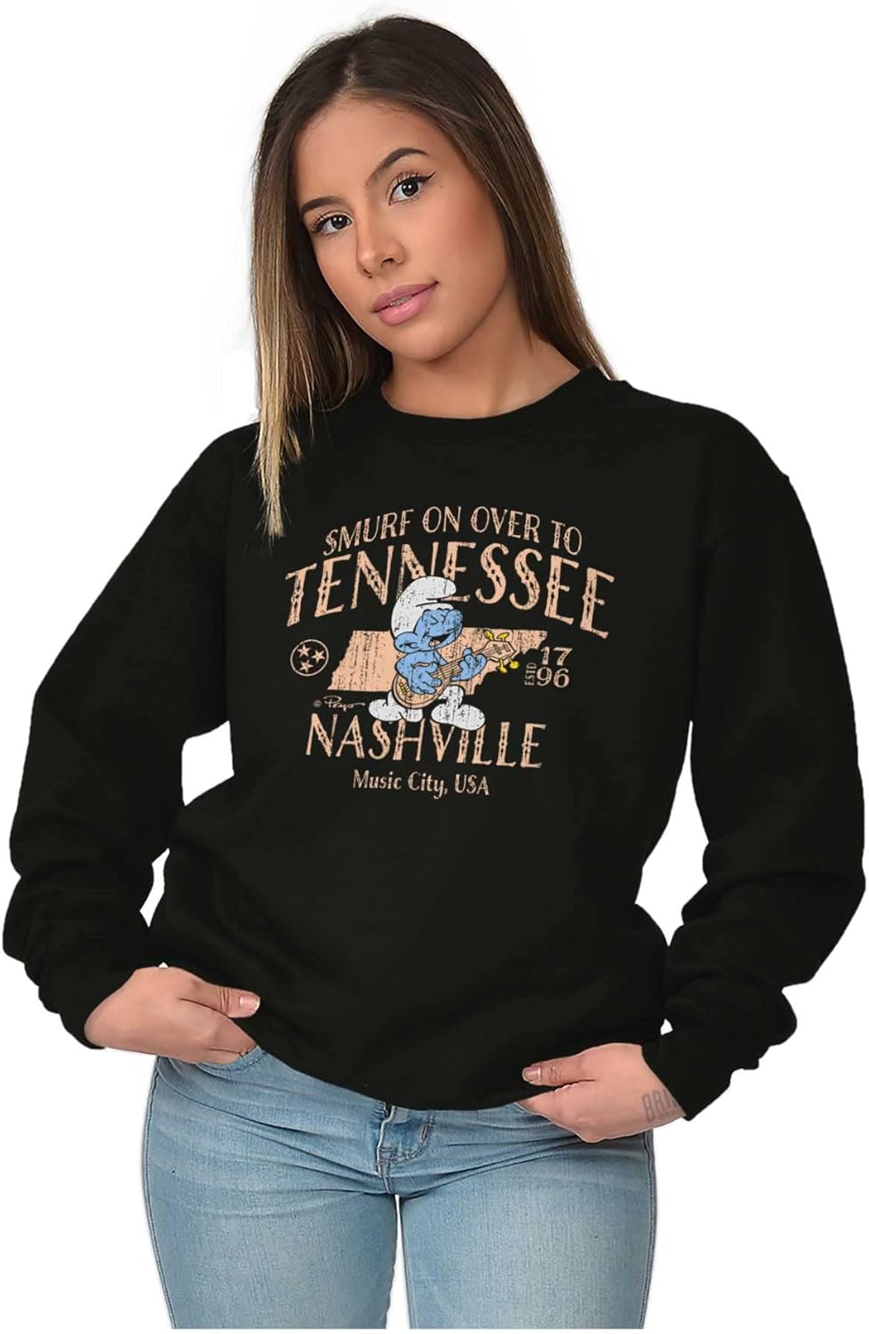 Brisco Brands Smurfs Cartoon American States Sweatshirt for Men or Women