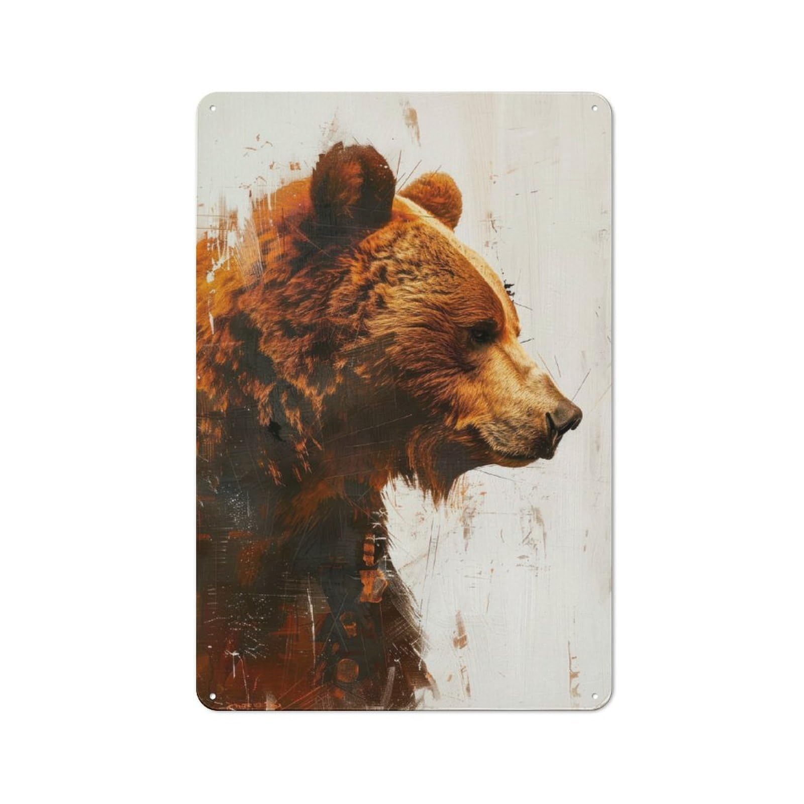 Junmoney Grizzly Bear Painting Vintage Printed Metal Sign 30X20cm For Bar Or Restaurant, For Restaurant Interior Fans