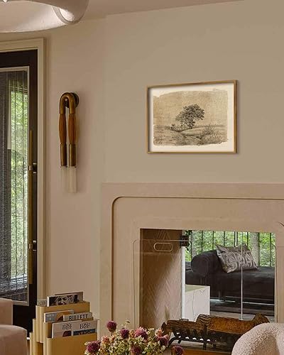 Miniatura 5 de Kizbok Arte de pared neutro, impresión de lienzo de bosquejo de árbol vintage, tonos marrones neutros, pintura al óleo de dibujo de la naturaleza,