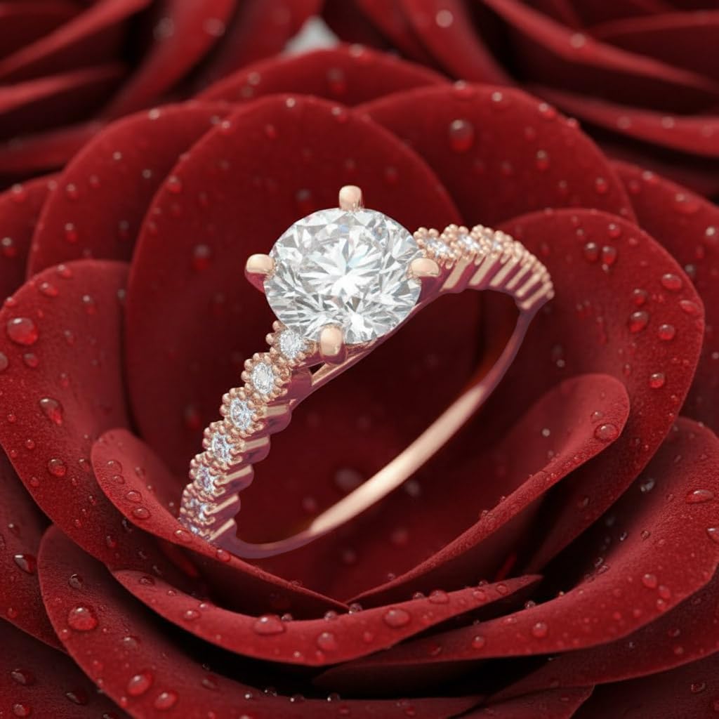 FINEROCK Round Diamond Engagement Ring in 14K Gold (0.70 cttw)