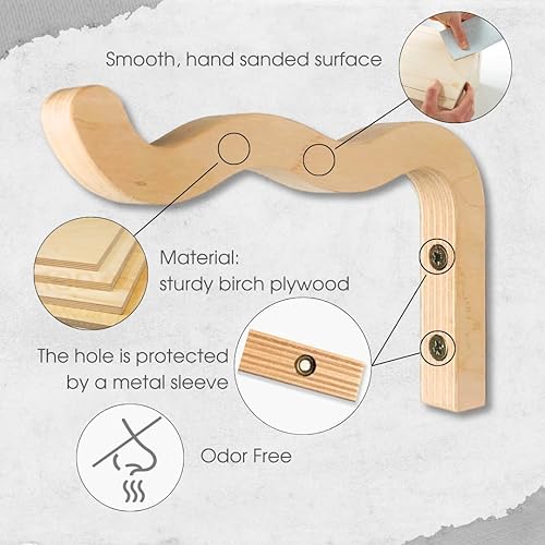 Miniatura 4 de Juego de 2 macetas de pared de madera ondulada para plantas de interior, gancho natural para plantas de pared, campanillas de viento, soportes de
