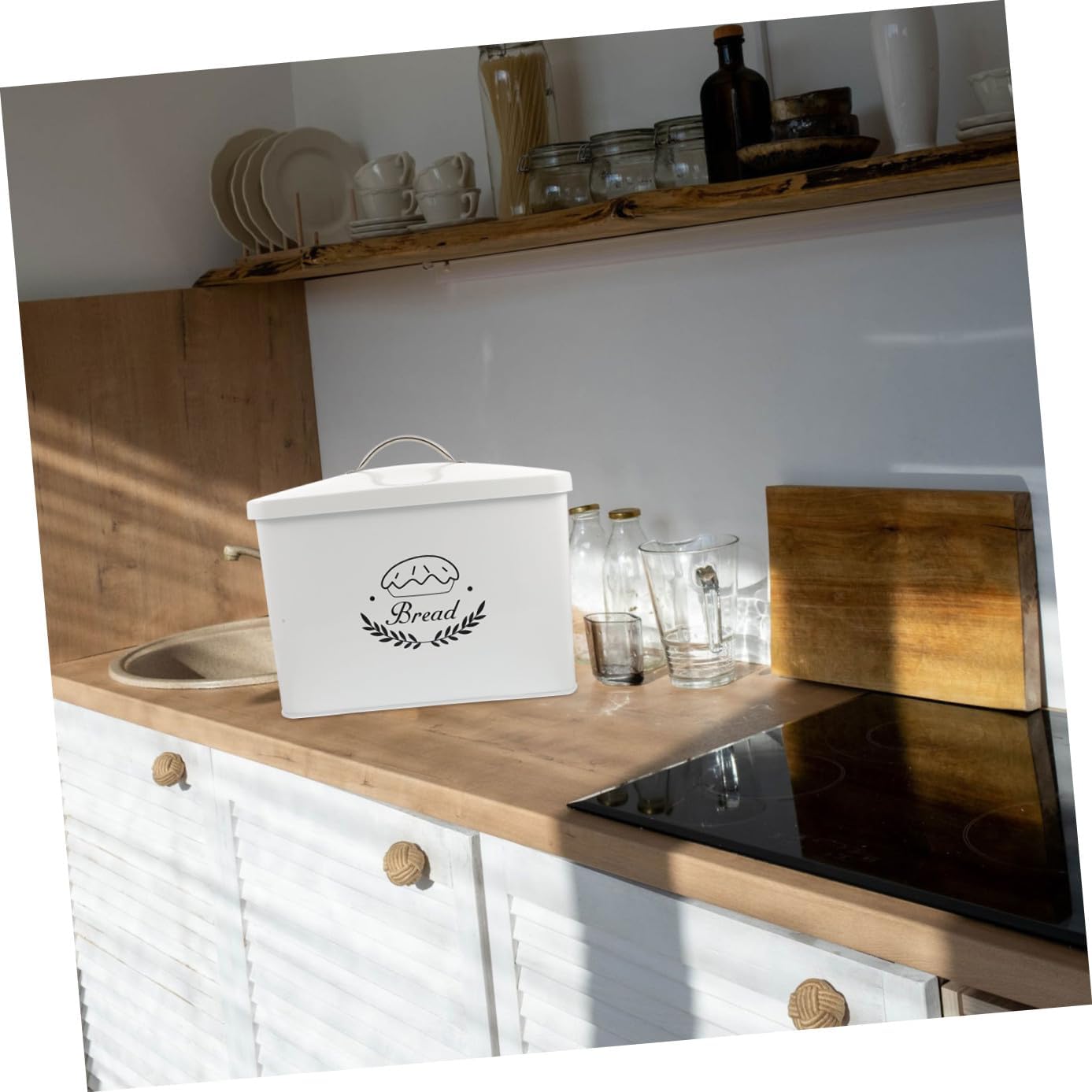 Luxshiny Iron Bread Box with Lid, Metal Kitchen Storage Box for Bread and Rice, Rectangular Iron Snack Container for Kitchen Organization and Food Storage