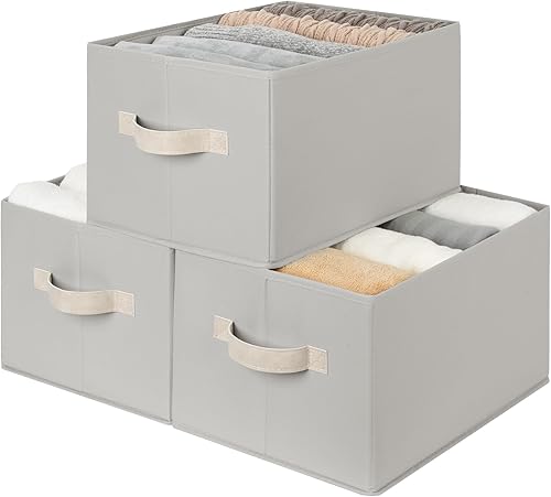 Miniatura 15 de StorageWorks - Cestas de almacenamiento para estantes, contenedores plegables de almacenamiento de tela para armario con asas de poliuretano, Blanco