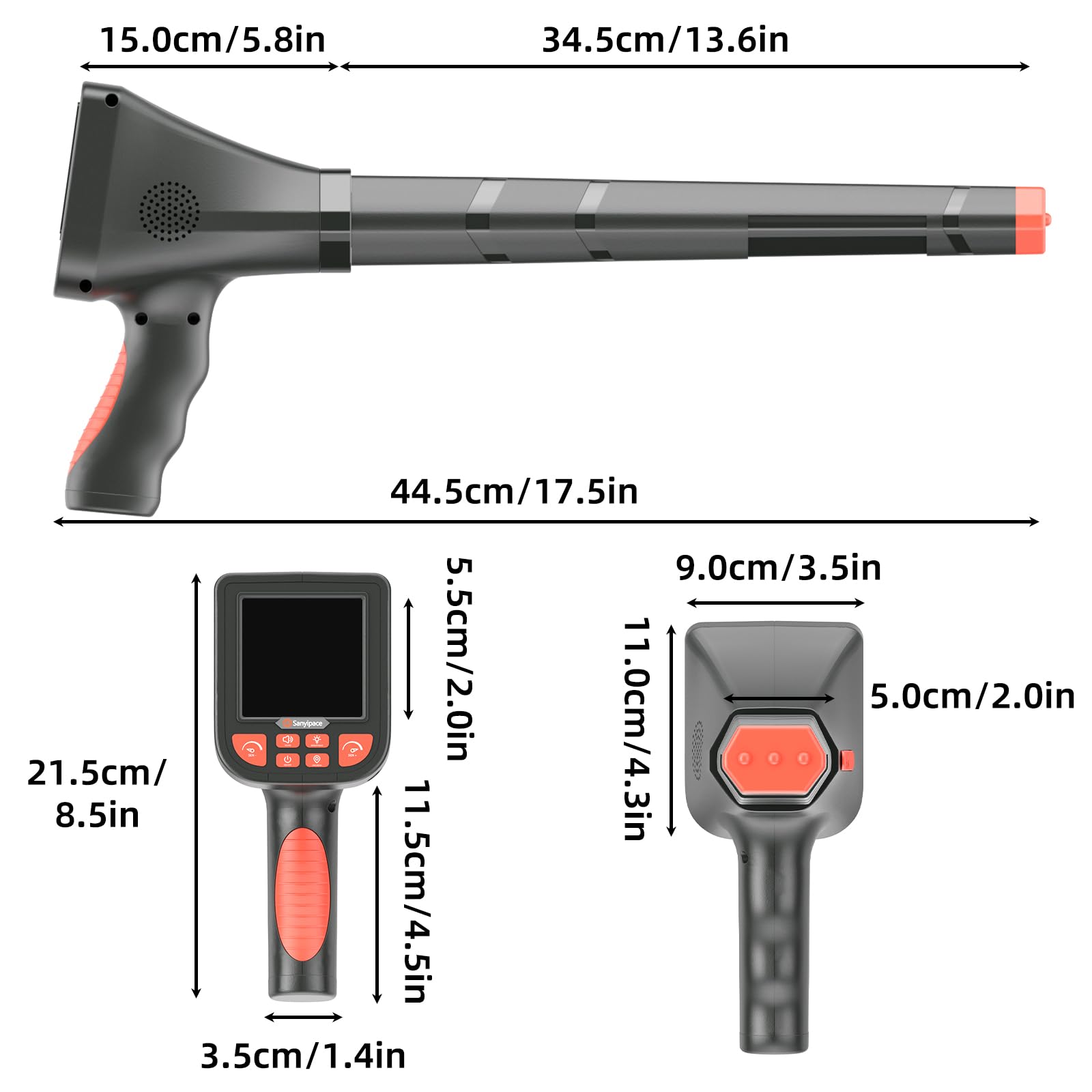 Localizzatore per Tubi, Sanyipace 512Hz Locarogatore del Tubo Sotterraneo con Schermo da 3.5 Pollici,Batteria da 3000mAh, Altoparlante,Commutazione tra Modalità Vicina e Lontana,Sensibilità regolabile