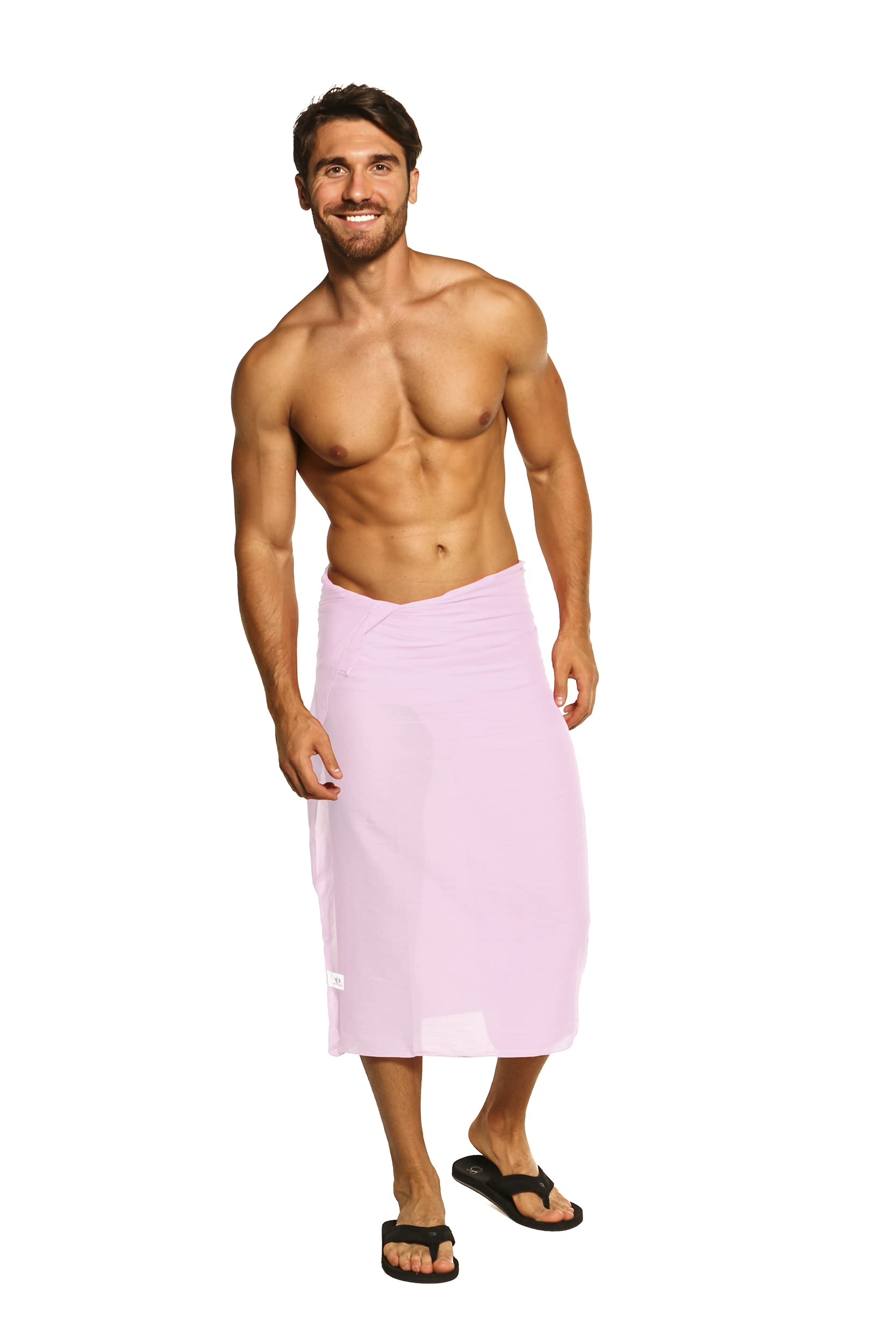 1 World Sarong Mens Beach Wrap Cotton Sarong in Pink with a Bag