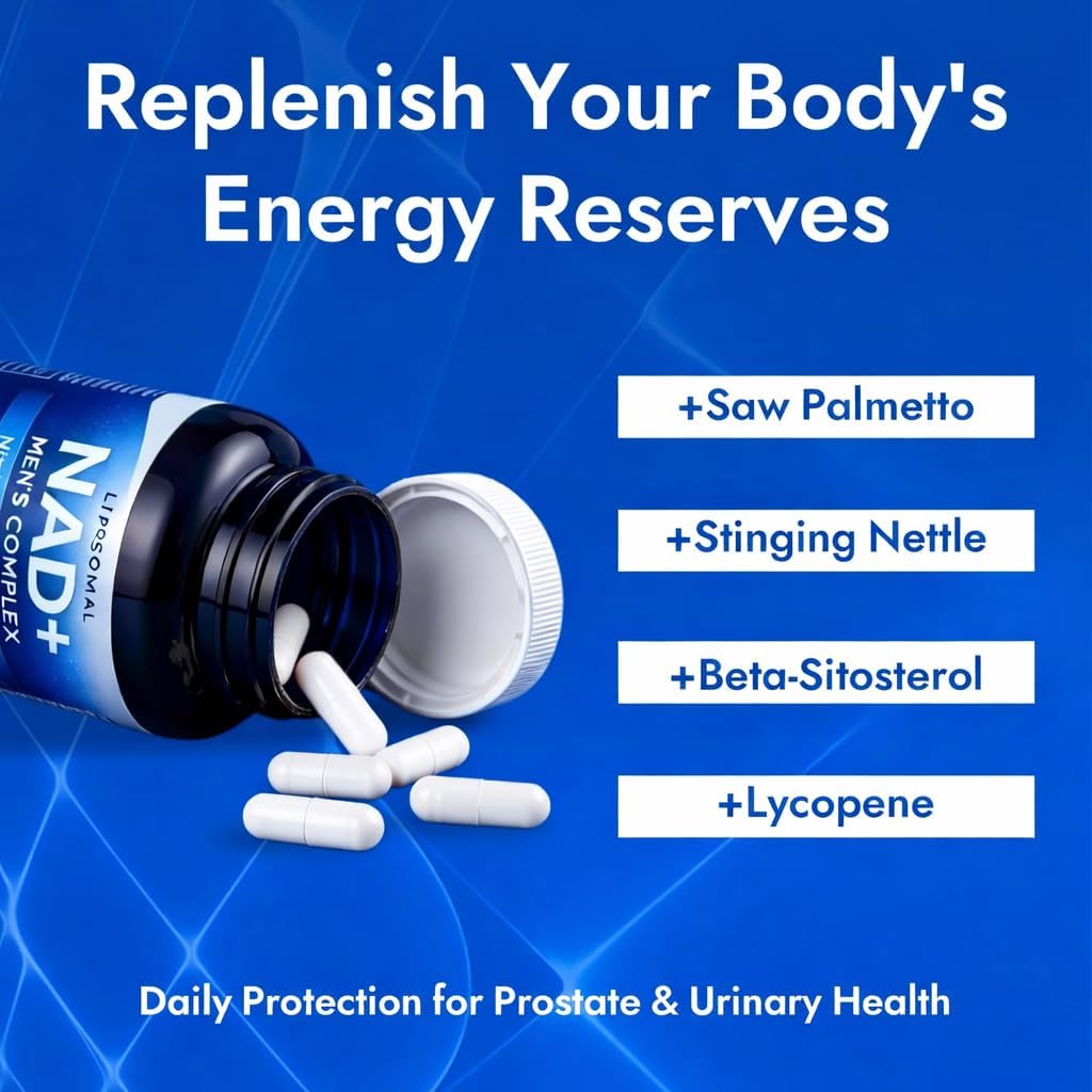 Vantique Men's NAD+ Supplement with Resveratrol, CoQ10, L-Citrulline & Lycopene - Nitric Oxide Support, Prostate Care, Anti-Aging, Stamina & Cellular Energy Boost 60 Capsules