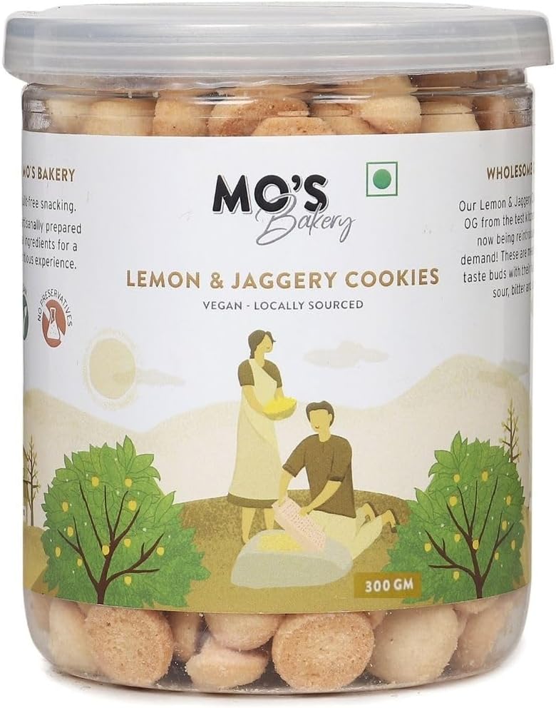 Lemon & Jaggery Cookies 300 G | Vegan | Tasty & Healthy Cookies | 100% Natural & Preservatives Free | High Fiber & Diabetic Friendly