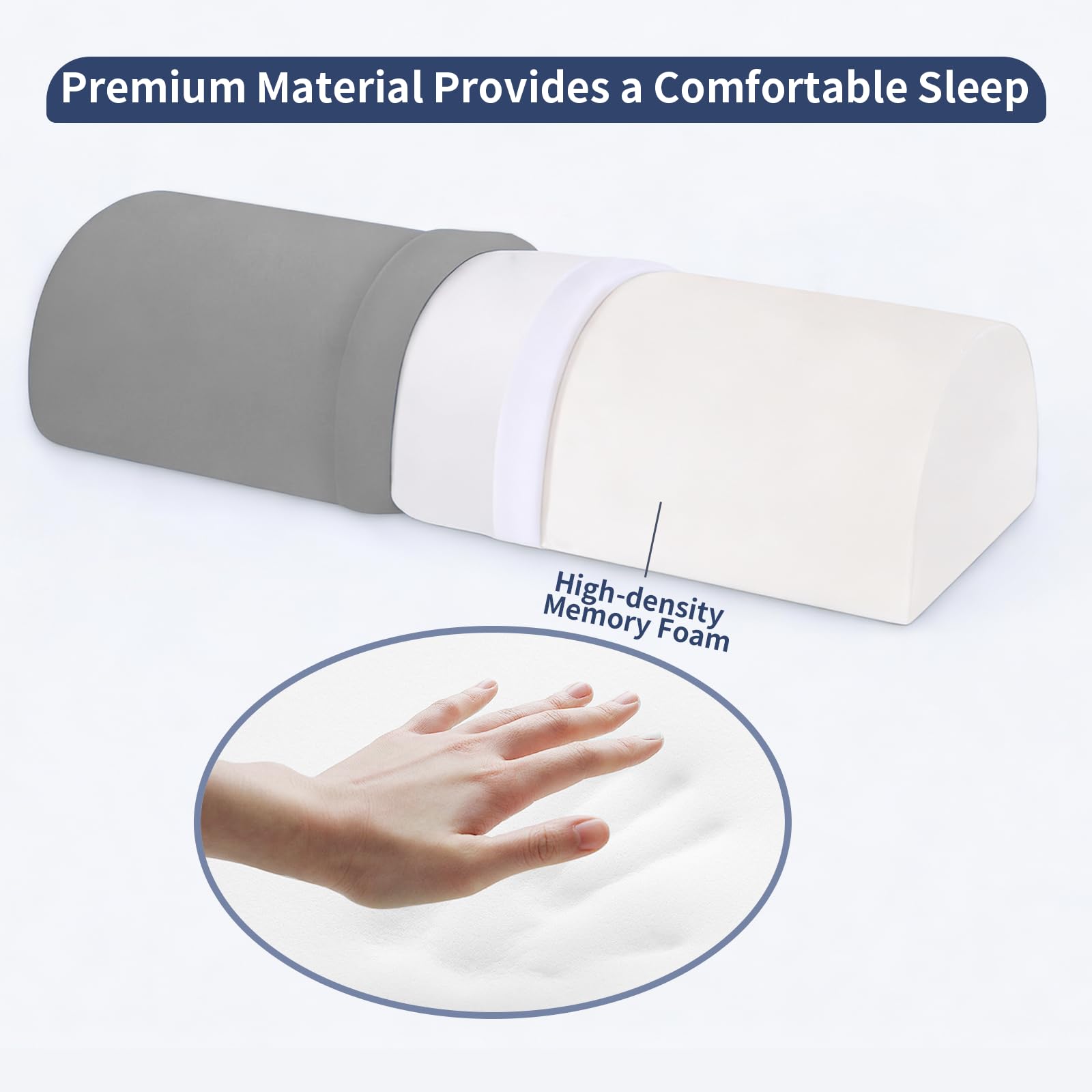 Almohada de refuerzo para piernas, almohada refrescante para dormir de espalda, almohada de media luna para cama, almohada de espuma viscoelástica debajo de la rodilla para dormir en la