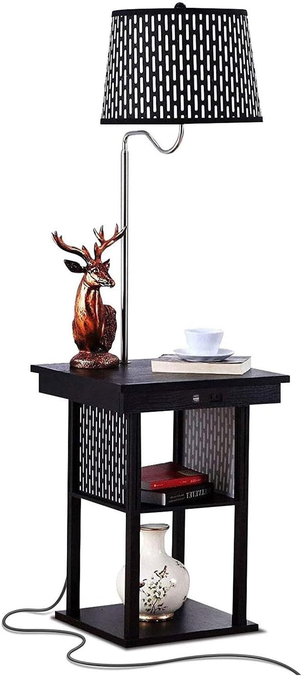 Brightech Madison Side Table with Lamp Combo with LED Bulb, Desk Lamp with USB Port, Bedside Reading Light, Modern End Table with Floor Lamp for Bedroom, Living Room, Office - Black