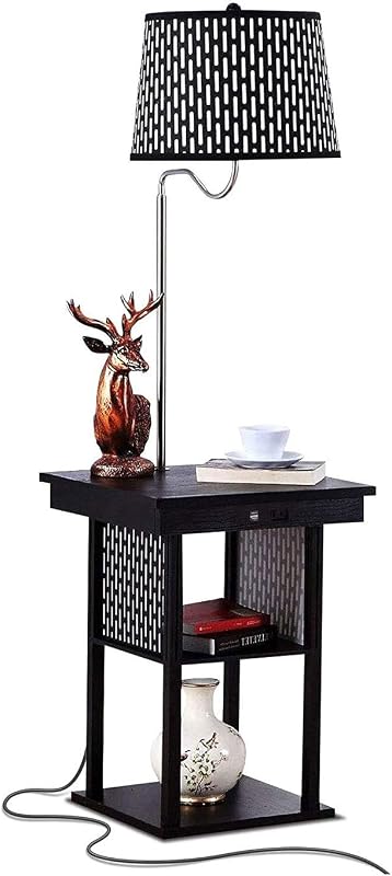 Brightech Madison Mesa auxiliar con lámpara combinada con bombilla LED, lámpara de escritorio con puerto USB, luz de lectura de cabecera, mesa auxiliar moderna con lámpara de pie para dormitorio, sala de estar, oficina - negro