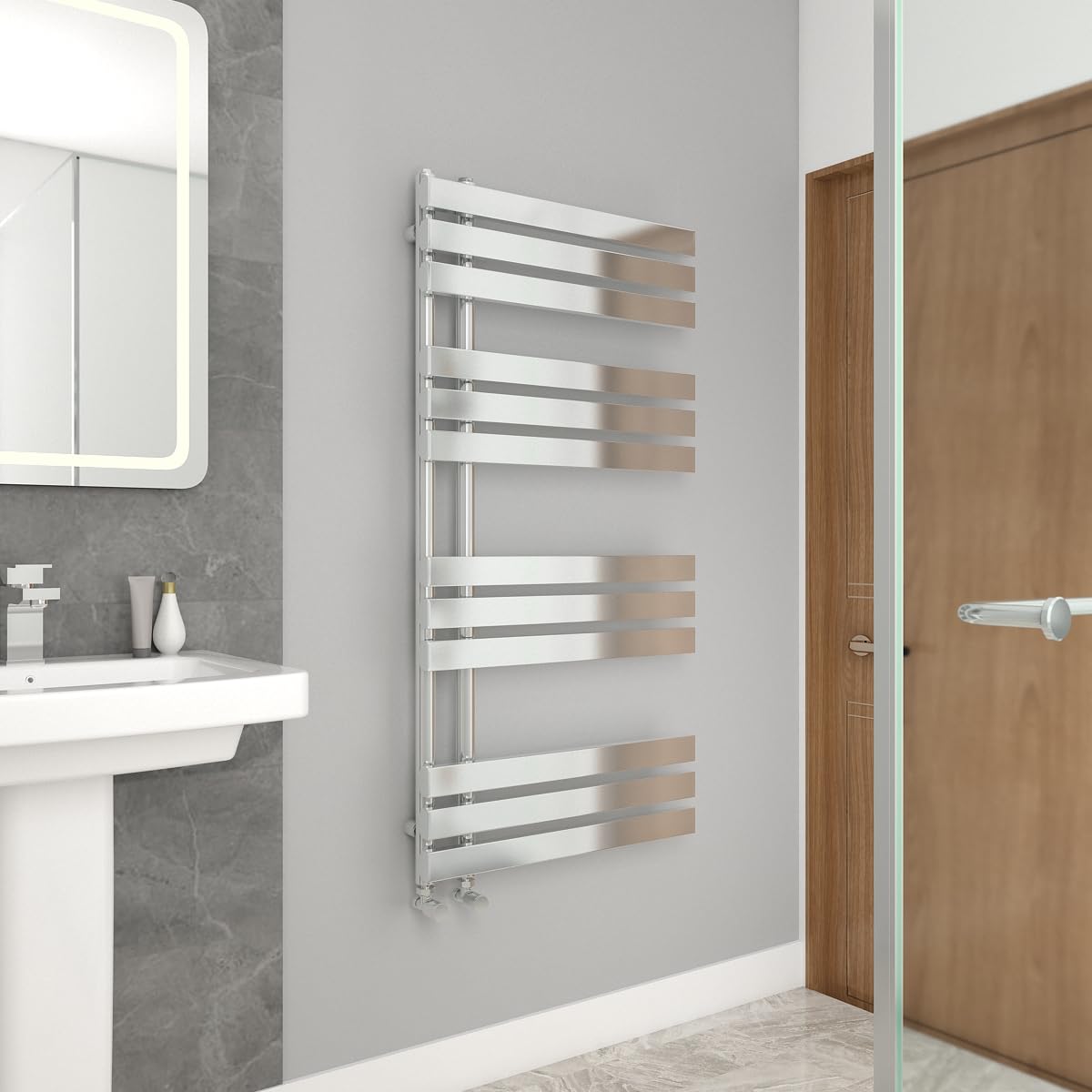 Warmehaus 1200X600mm Flat Panel Bathroom Heated Towel Rail Radiator Chrome 5063021991097