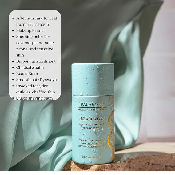 Dew Revive - بلسم ترطيب الوجه والجسم ، 2 أوقية ، مرطب يومي متعدد الأغراض ، تحت بلسم العين ، مهدئ للبشرة ، برايمر مكياج ، رائحة ترابية طبيعية ، بدون رائحة اصطناعية