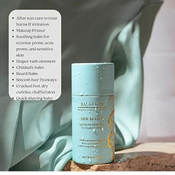Dew Revive - بلسم ترطيب الوجه والجسم ، 2 أوقية ، مرطب يومي متعدد الأغراض ، تحت بلسم العين ، مهدئ للبشرة ، برايمر مكياج ، رائحة ترابية طبيعية ، بدون رائحة اصطناعية